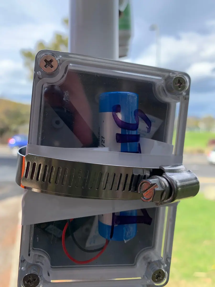Close-up of a Krytek field node operating in its weather-resistant enclosure